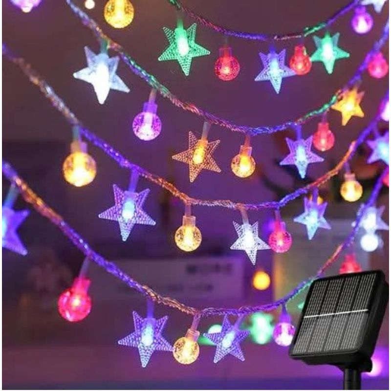 GENERICO - Guirnalda Solar LED Estrellas y Esferas - 5 Metros Multicolor