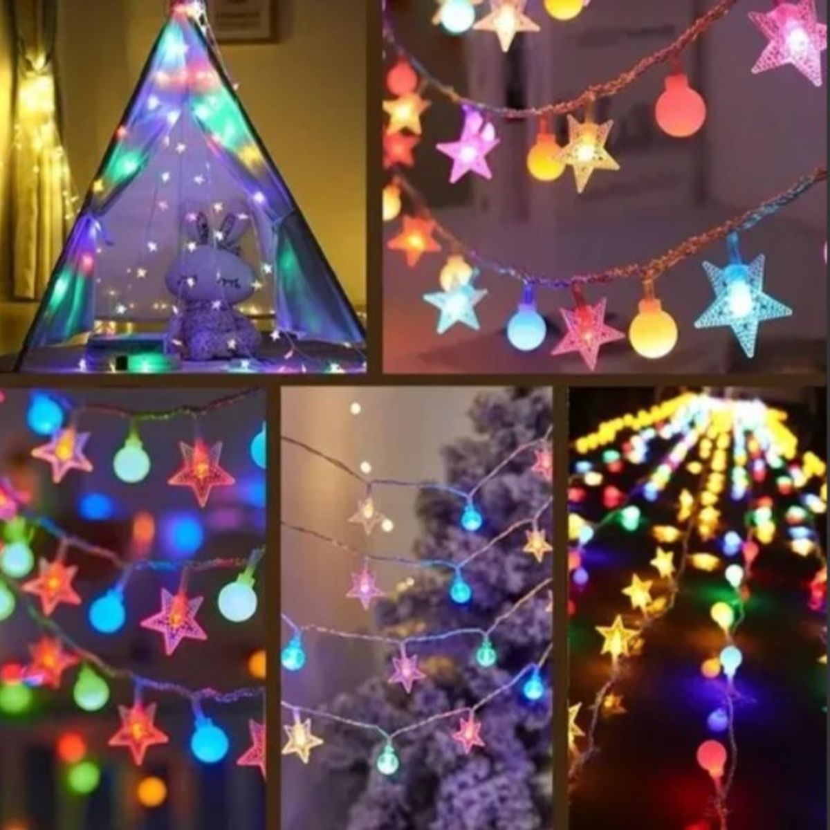 GENERICO - Guirnalda Solar LED Estrellas y Esferas - 5 Metros Multicolor