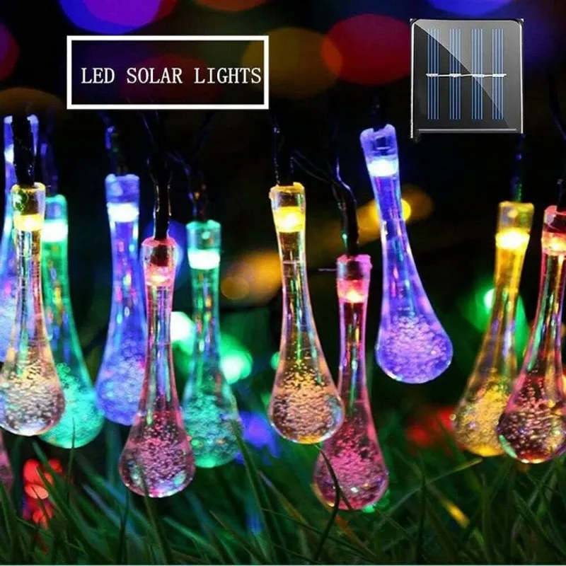 GENERICO - Guirnalda Solar LED de Gotas de Lluvia - 5 Metros Multicolor Fiestas