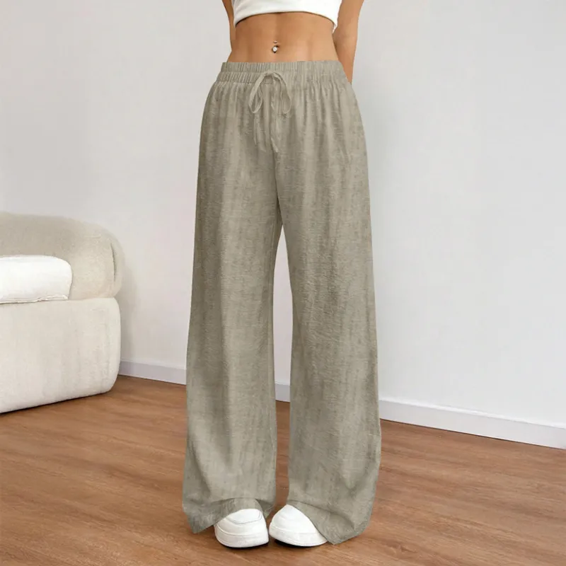 AGW - Pantalón Palazzo Lino Tela Liviana Verano Tiro Alto Elasticado