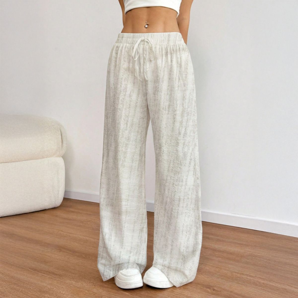 AGW - Pantalón Palazzo Lino Viscosa Tela Liviana Verano Tiro Alto Elasticado