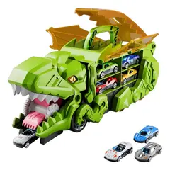 GENERICO - Camion Dino T-rex Transportador 2 En 1, con 3 autos VERDE
