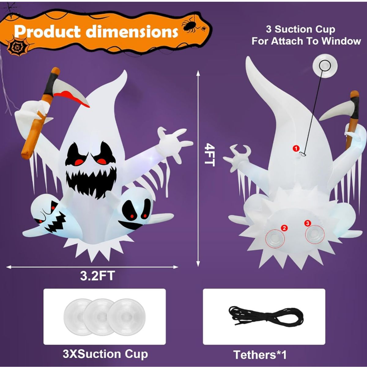 GENERICO - Fantasma 120CM Inflable Decoración Halloween Con luces