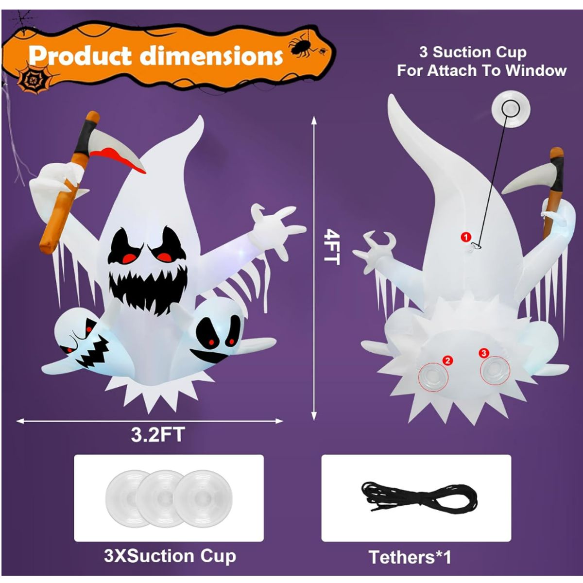 GENERICO - Fantasma 120CM Inflable Decoración Halloween Con luces