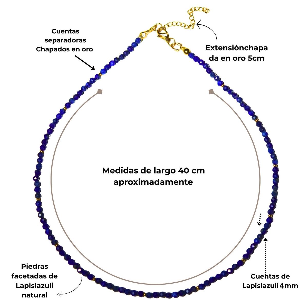 ELBAULDEJUMA - Collar gargantilla lapislazuli 4mm chapado en oro 18k Terranova