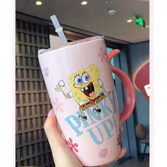 GENERICO - Taza Tazon Mug Bob Esponja + Tapa + Bombilla