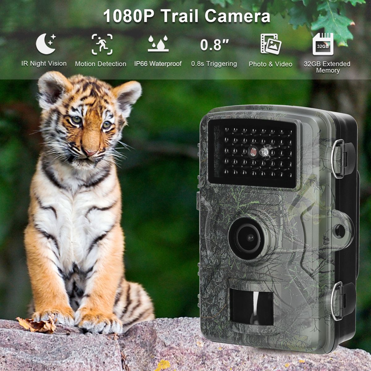 PUREPOWER - 1080P cámara impermeable de detección de inducción al aire libre