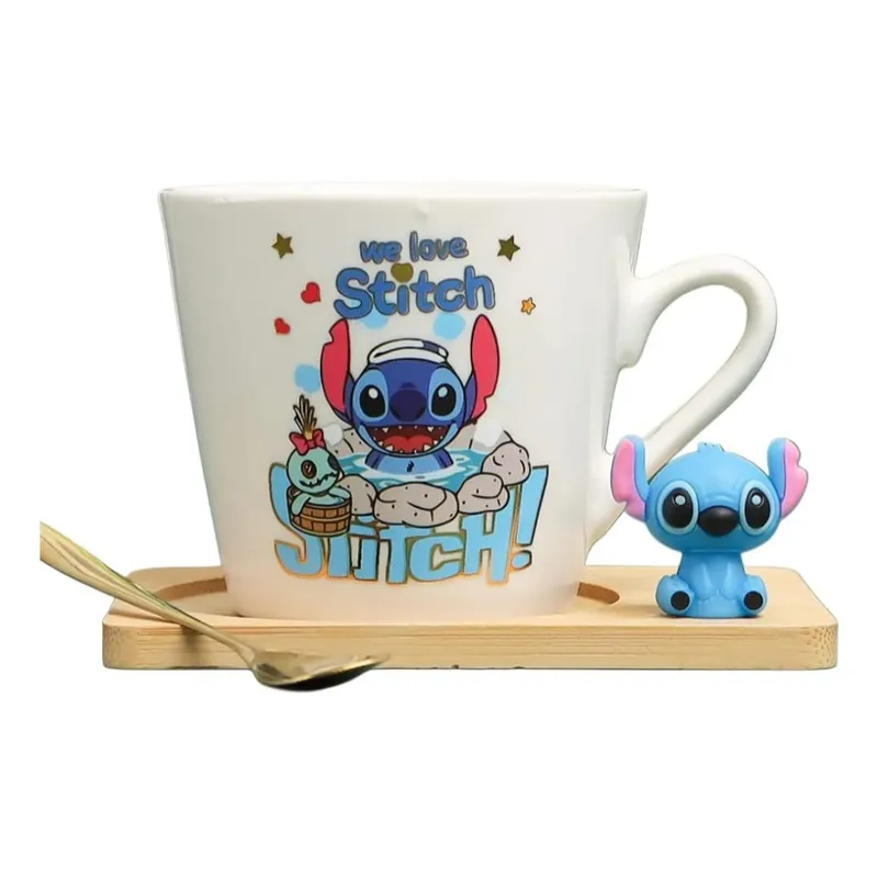 GENERICO - Taza Tazon Mug Stich + Plato + Cuchara