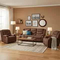 DANIELS - Living Sofá 3 Cuerpos + 2 Bergers Reclinable Norman Café Oscuro 2011DB