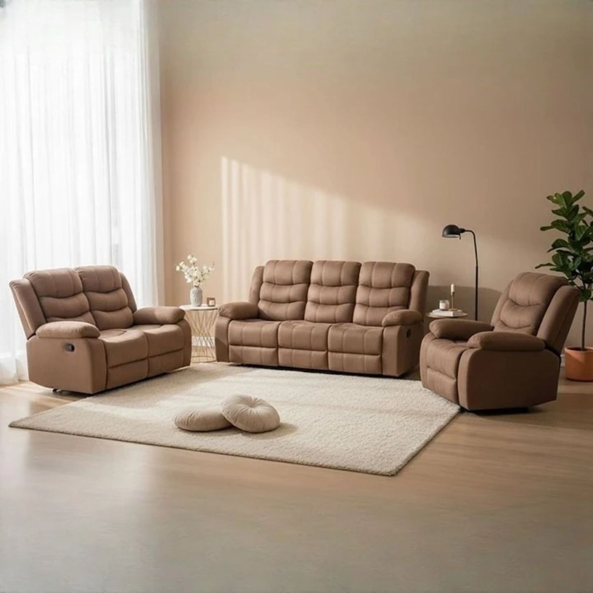 DANIELS - Living Reclinable 3 Cuerpos + Sofá 2 Cuerpos + Berger Café Norman