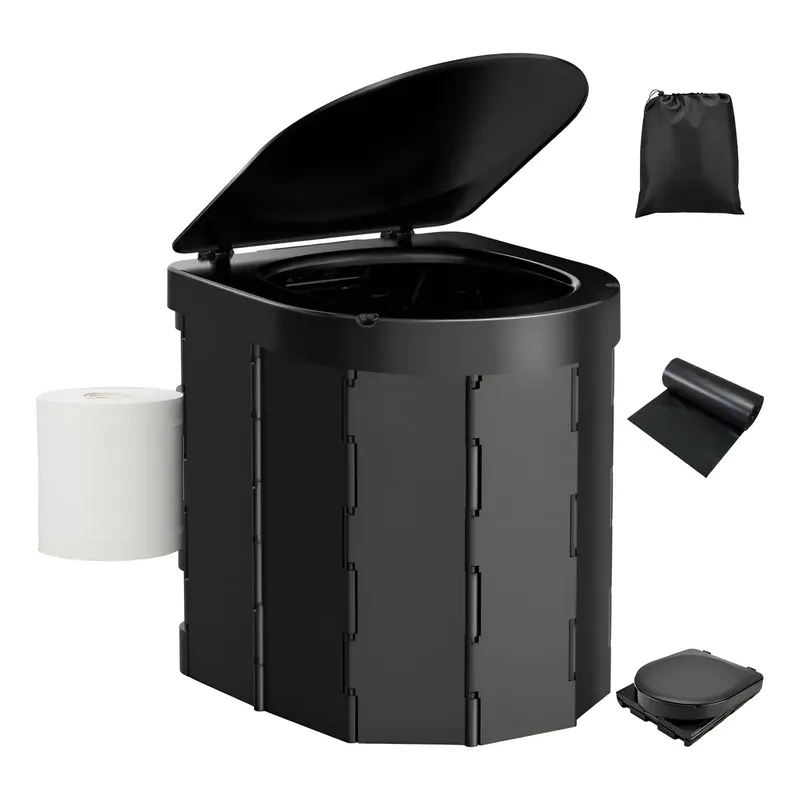 EVERSO - Inodoro Químico Portátil Baño Plegable Para Camping Con Tapa Negro