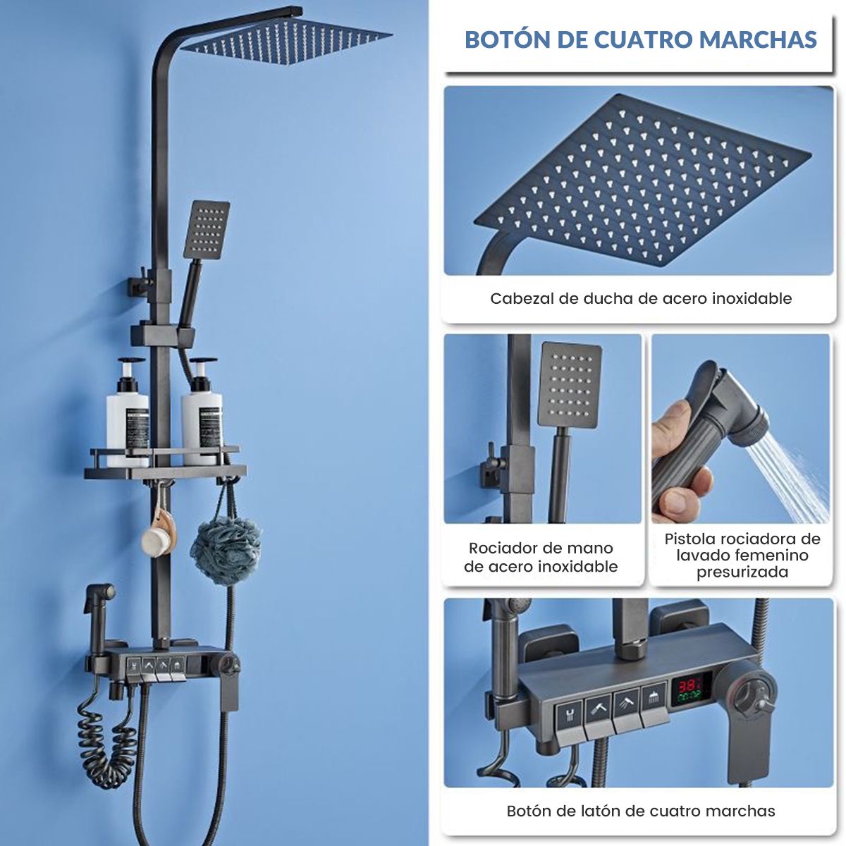 BLUEDREAMER - Juego de grifo de ducha Sistema de ducha Booster Termostático