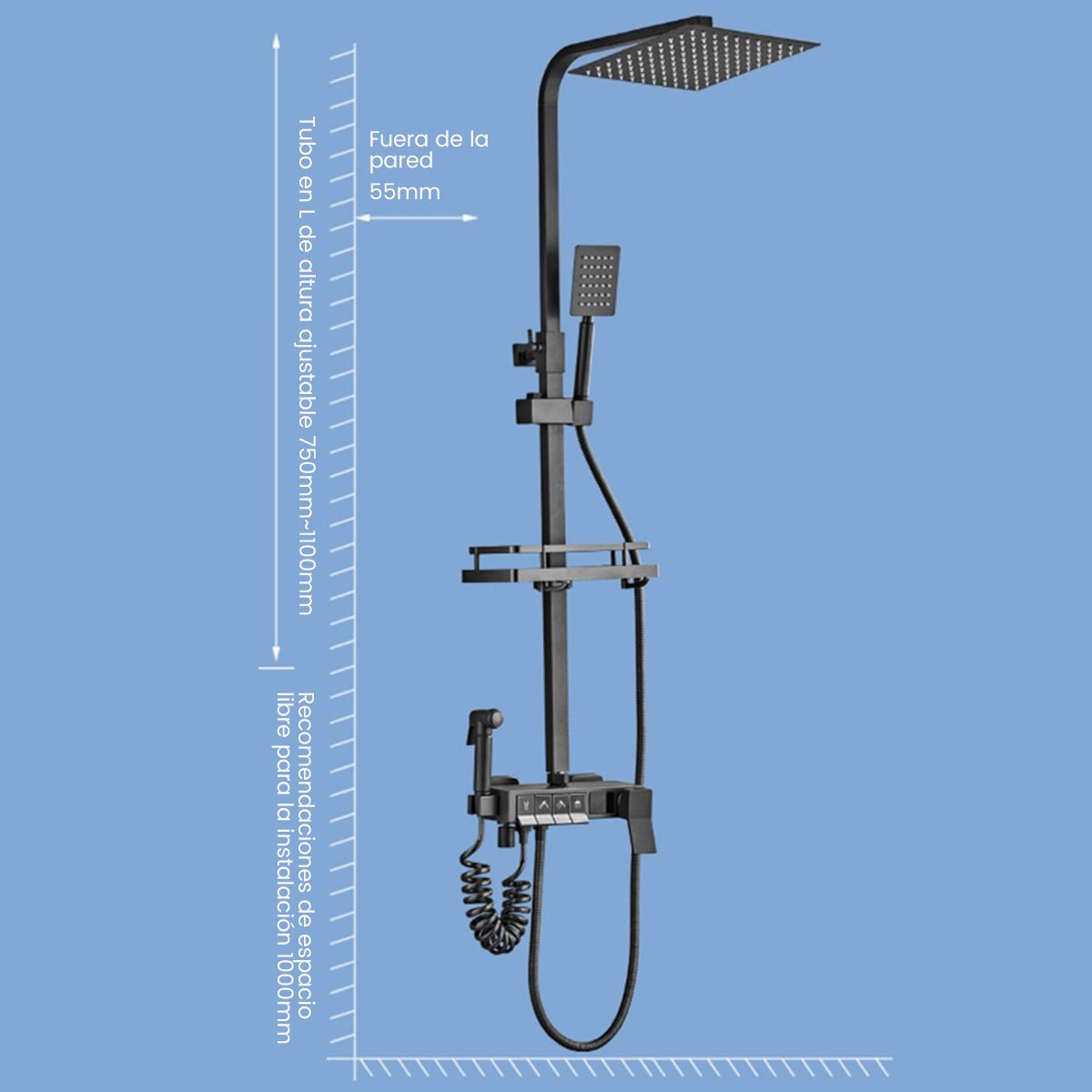 BLUEDREAMER - Juego de grifo de ducha Sistema de ducha Booster Termostático