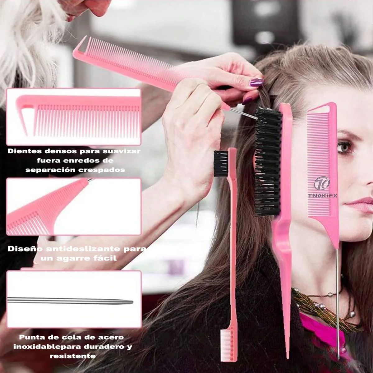 TNAKIEX - Kit 12pz Peine De Masaje De Cepillo Adecuado Cabello Rizad