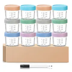ATURE - 12pc Vaso Bebe Contenedores De Vidrio 120ml+1pc Rotulador