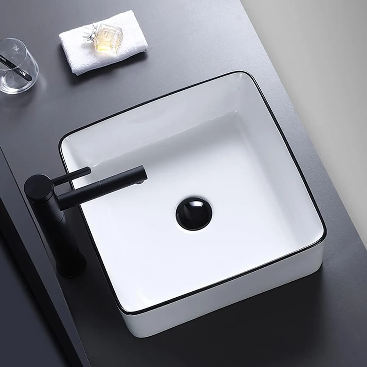 BLUEDREAMER - Lavabo de cerámica integrado en encimera
