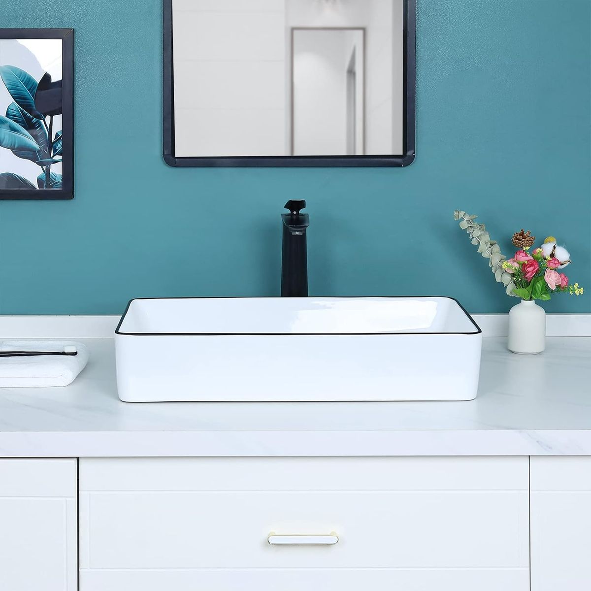 BLUEDREAMER - Lavabo de cerámica integrado en encimera