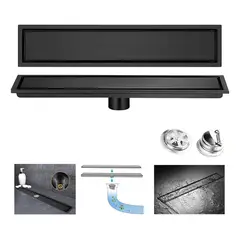 TNAKIEX - Desagüe De Suelo Para Baño De Acero Inoxidable Negro 10x60cm