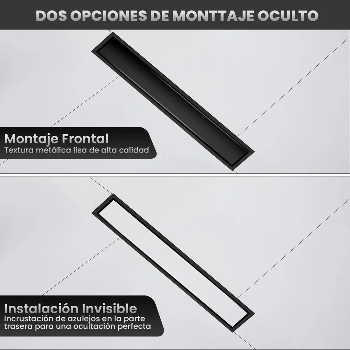 TNAKIEX - Desagüe De Suelo Para Baño De Acero Inoxidable Negro 10x60cm