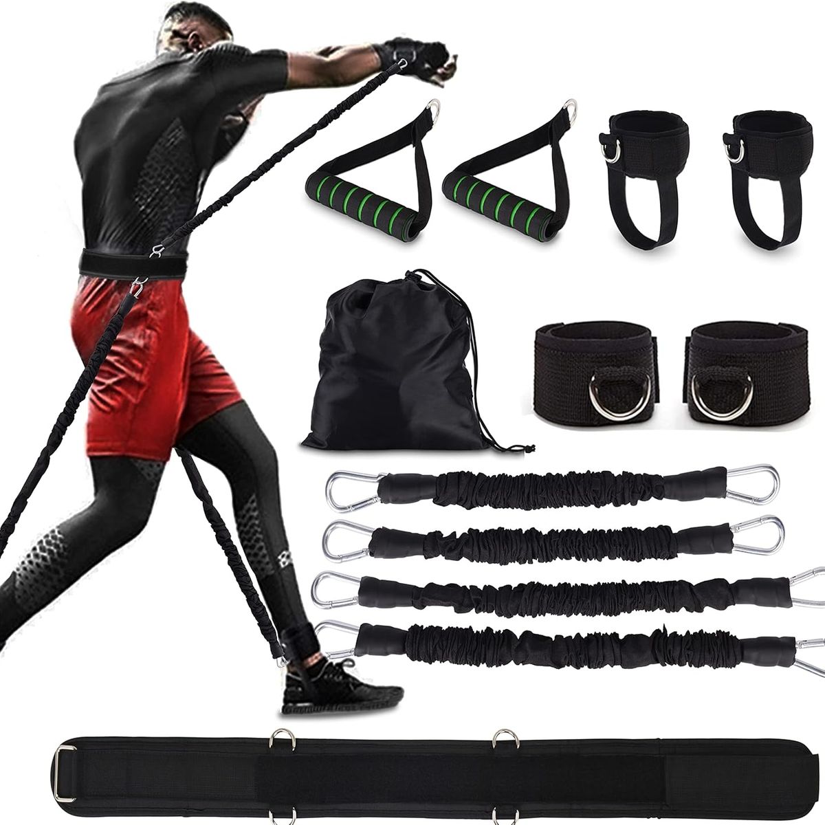 MOVI - BANDAS DE RESISTENCIA CON CINTURÓN Y TOBILLERAS  POTENCIA TU ENTRENAMIENTO