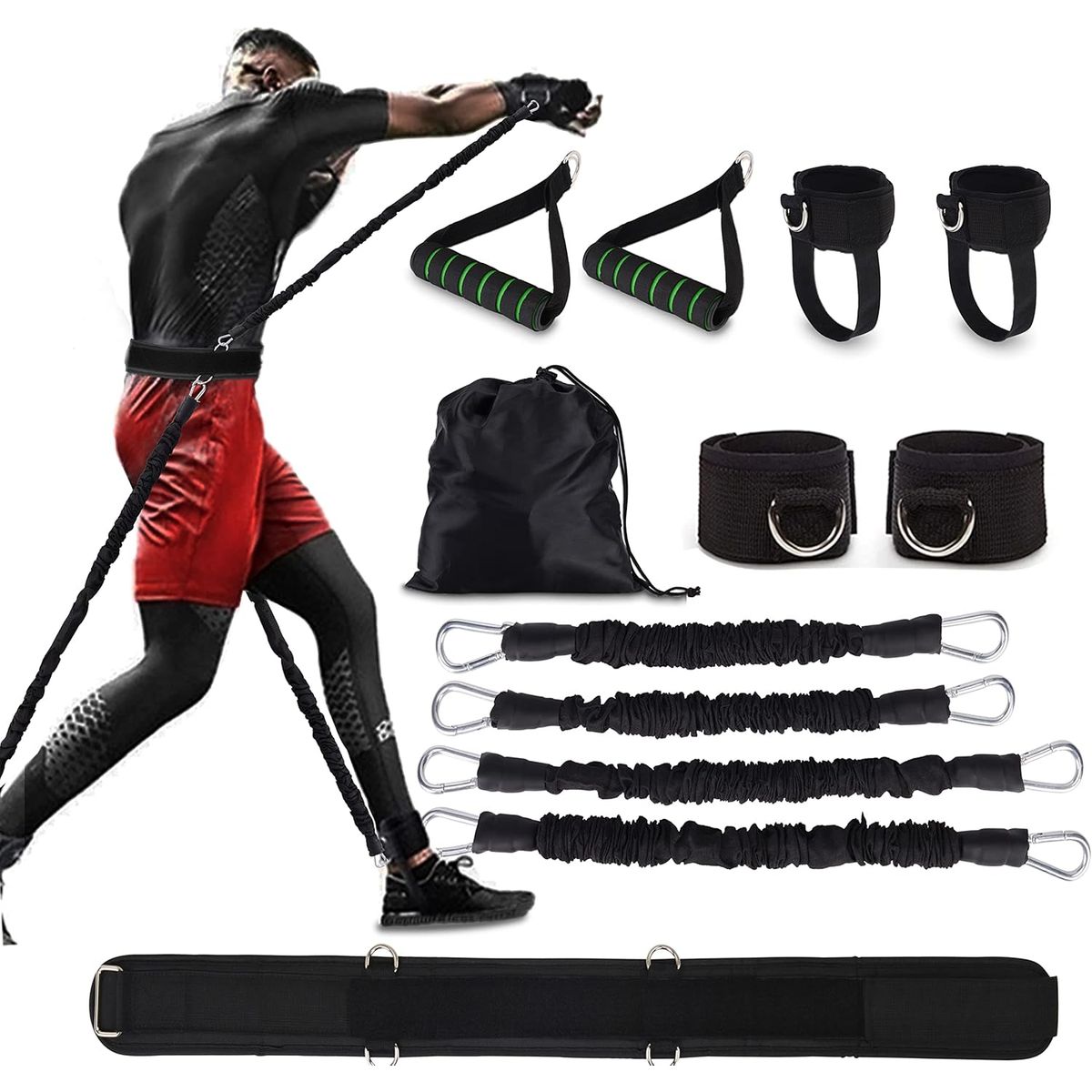 MOVI - BANDAS DE RESISTENCIA CON CINTURÓN Y TOBILLERAS  POTENCIA TU ENTRENAMIENTO