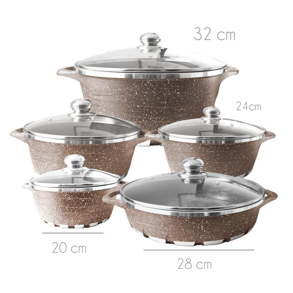 GENERICO - Batería de Cocina 10 Piezas Altas Granito Antiadherente Marron