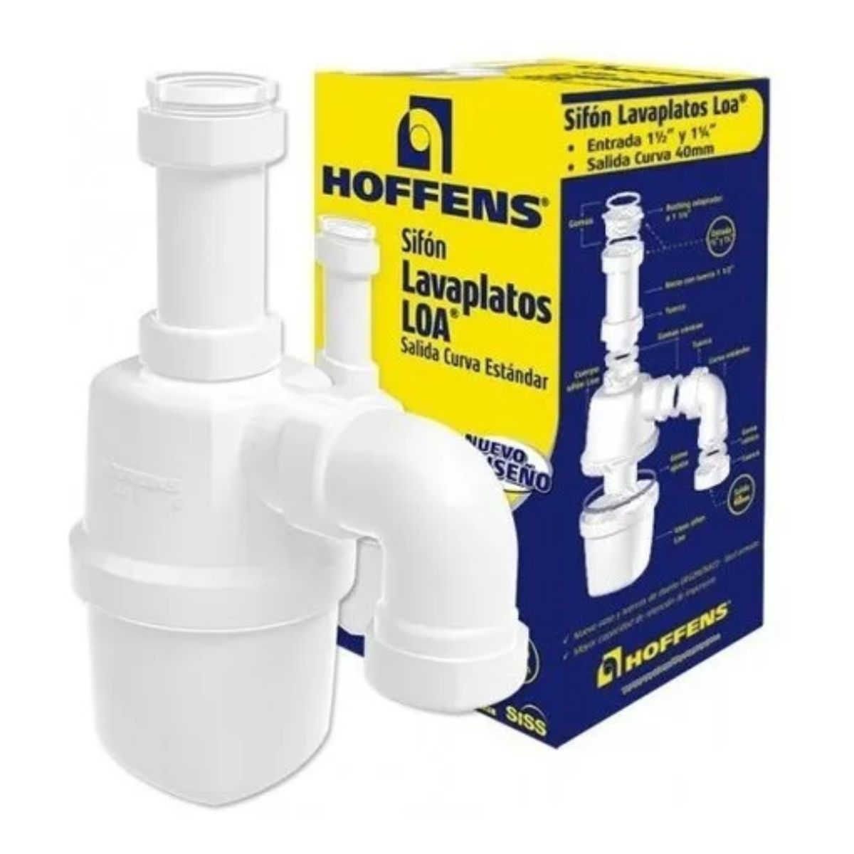 HOFFENS - SIFON LAVAPLATO HOFFENS CON CODO 112 LOA