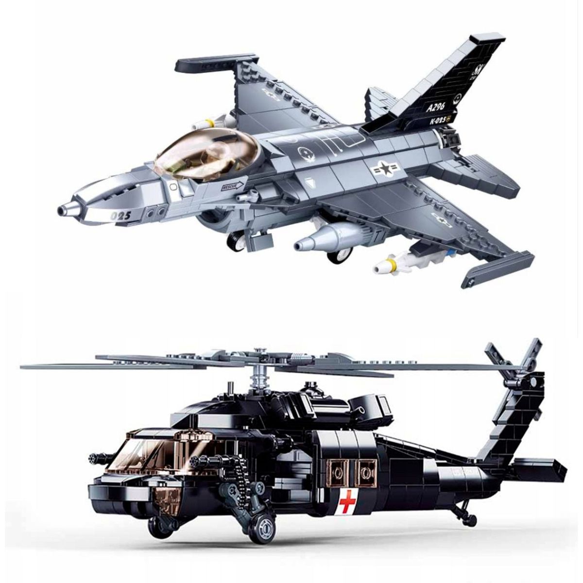 SLUBAN - Pack Avión F-16 + Helicoptero UH-60 FACH compatible Lego