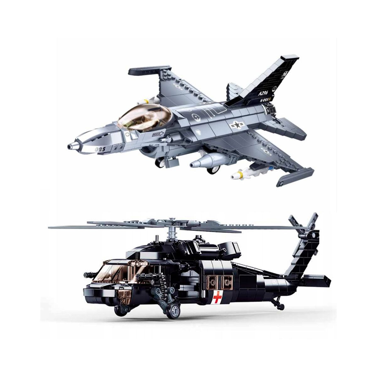 SLUBAN - Pack Avión F-16 + Helicoptero UH-60 FACH compatible Lego