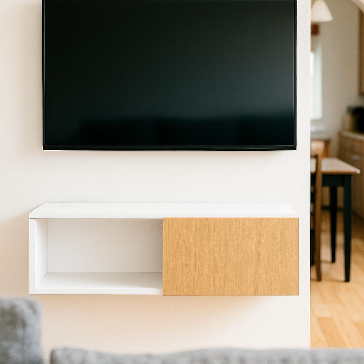 GENERICO - Rack flotante Moderno para tv 80 x 32 color blanco con puerta abatible / KOUZI