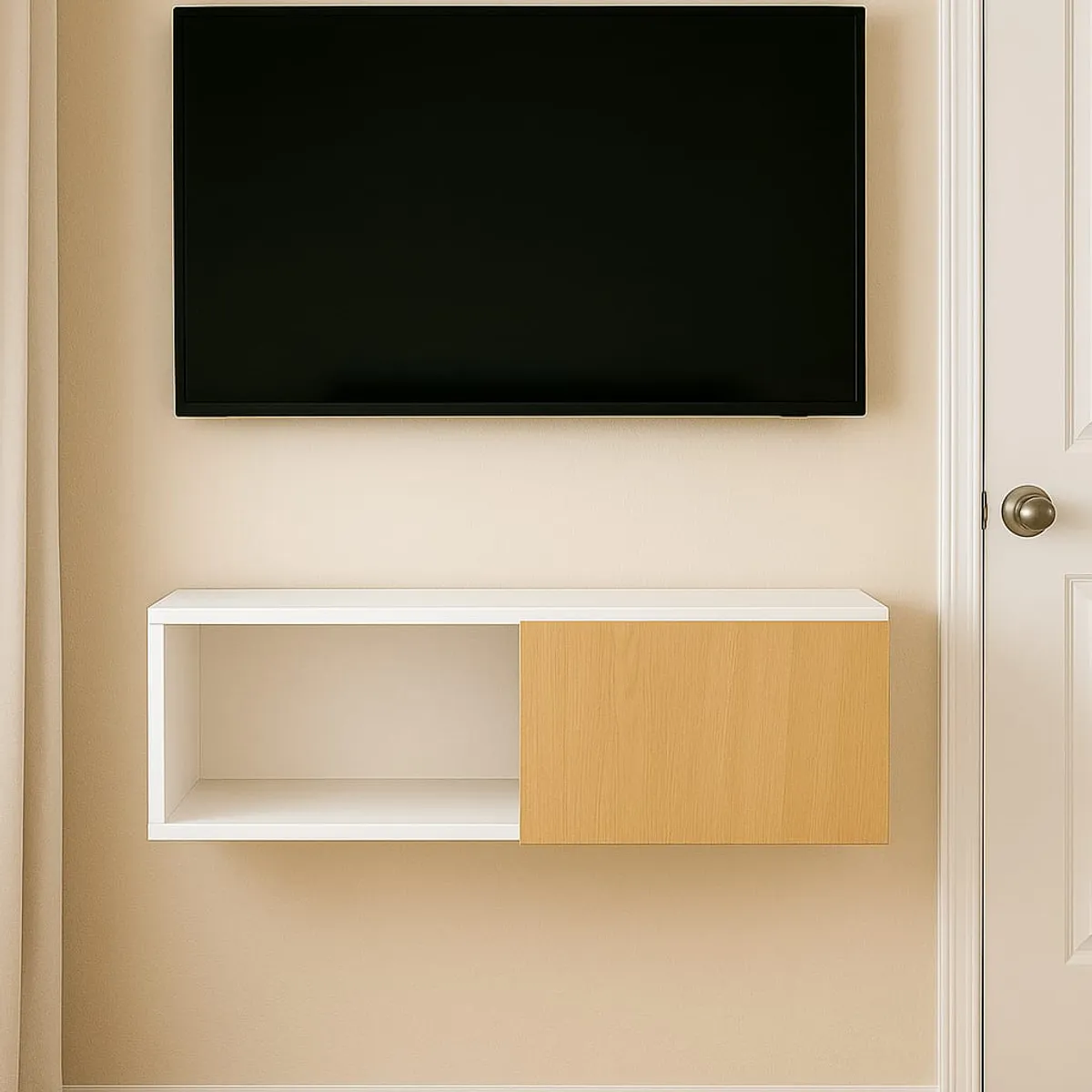 GENERICO - Rack flotante Moderno para tv 80 x 32 color blanco con puerta abatible / KOUZI