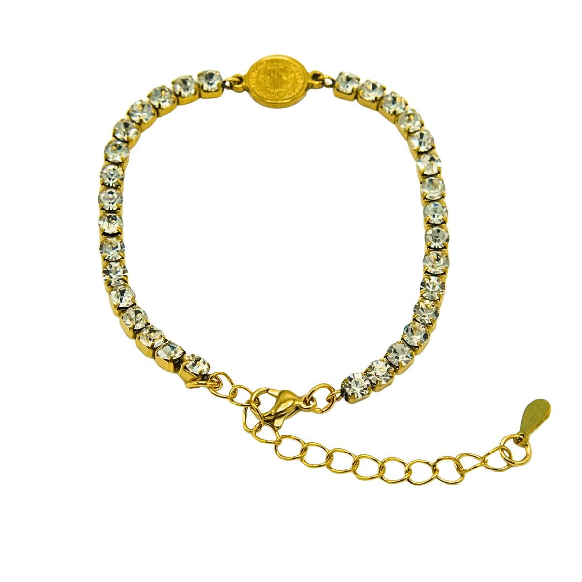 ELBAULDEJUMA - Pulsera San benito ajustable con zirconias chapada en oro 18k