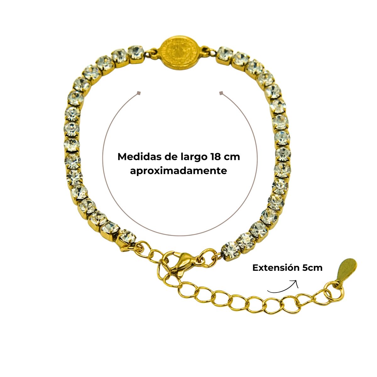 ELBAULDEJUMA - Pulsera San benito ajustable con zirconias chapada en oro 18k