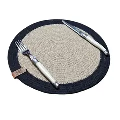 TELARES DE ESTILO - Set 6 Individuales 33 cm Mesa Terraza Mantel Yute Algodón Hecho a Mano