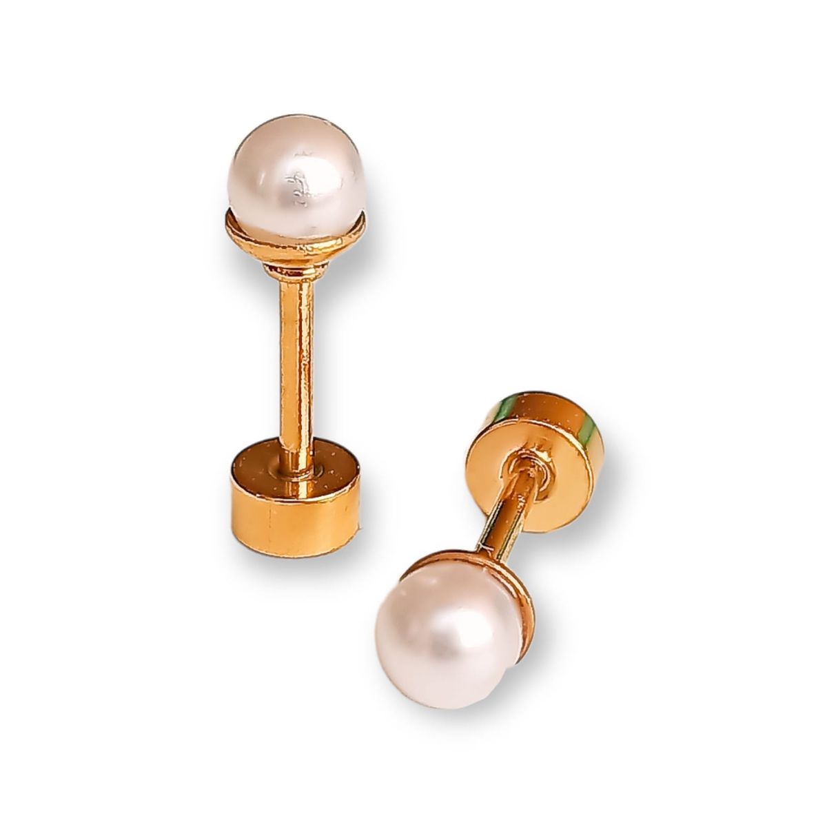 ELBAULDEJUMA - Aros pendiente Perla seguridad tuerca hipoalergénico chapado oro 18kl