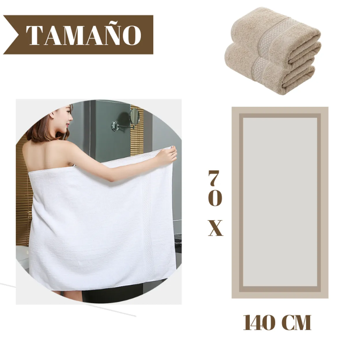 Toalla de Baño Cuerpo Beige 100% Algodón Gruesa, marca GARSIL - Foto 2