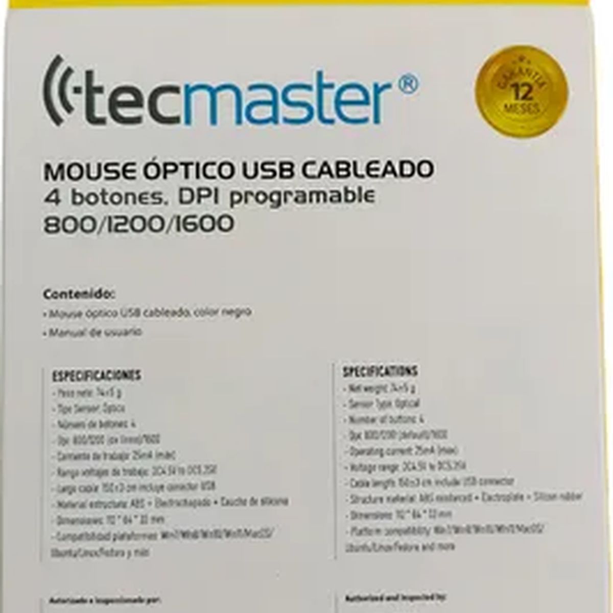 GENERICO - Tecmaster mouse alámbrico 4 botones programable negro