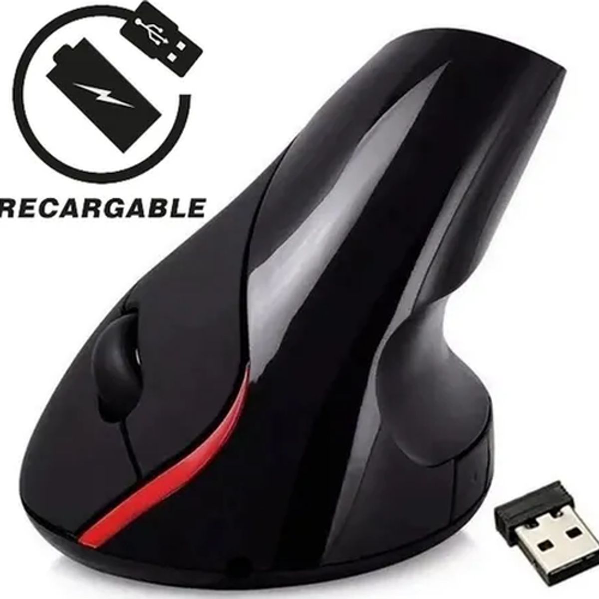 GENERICO - Mouse vertical inalámbrico ergonómico recargable negro