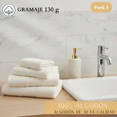 GARSIL - Pack 4 Toallas De Mano Blanco Perla Algodon Hotel Spa 75x34 Cm