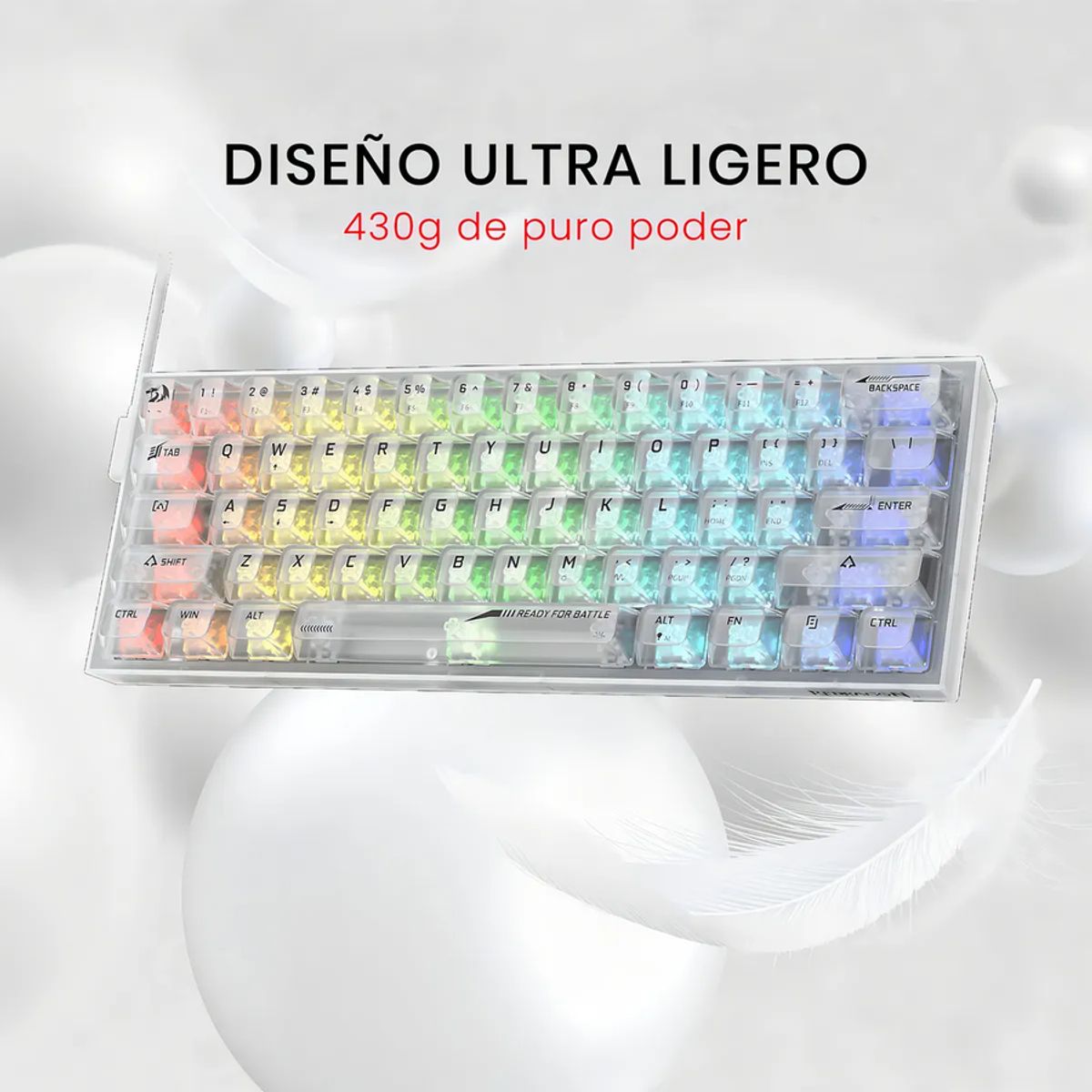 GENERICO - Teclado Redragon Fizz rgb K617ct transparente inglés