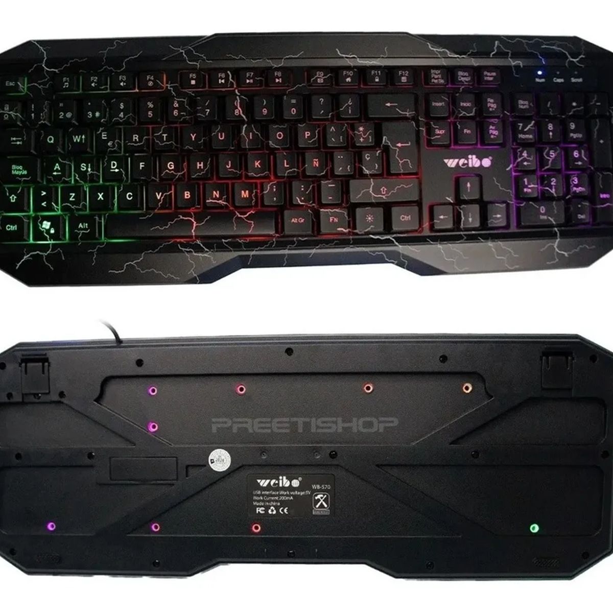 GENERICO - Teclado gamer usb multicolor negro