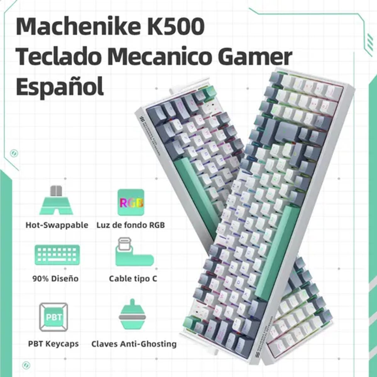 GENERICO - Teclado mecánico gamer K500 hot swap rgb