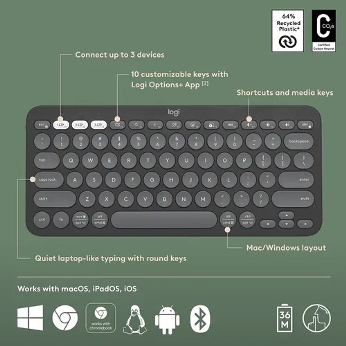 GENERICO - Teclado bluetooth logitech pebble keys 2 k380s español