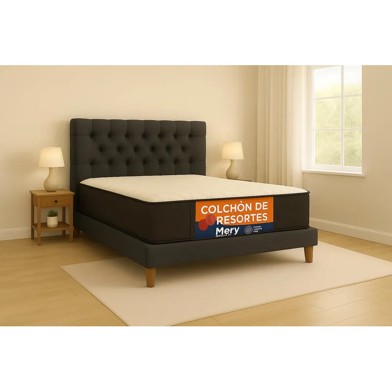 GENERICO - Cama Plaza y Media Grafito Top Quality + Colchon Mery Desing