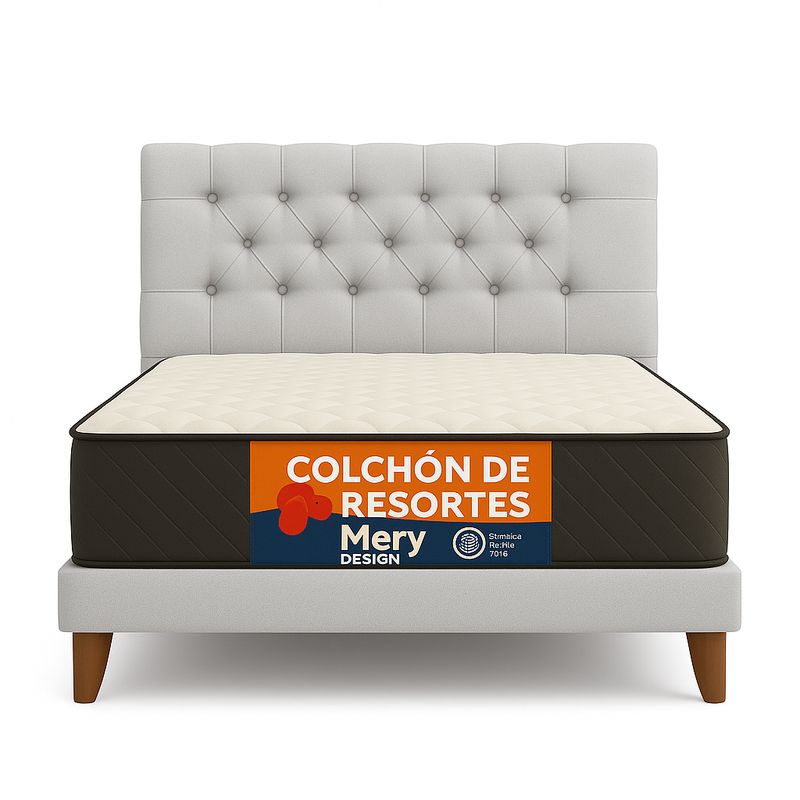 GENERICO - Cama Plaza y Media Gris Claro Top Quality + Colchon Mery Desing