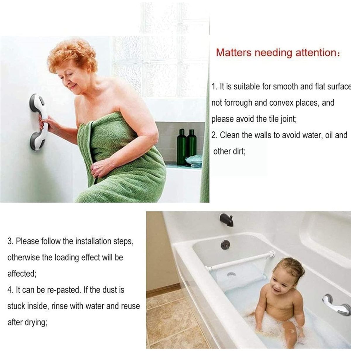 MOVI - Barra de Seguridad Antideslizante con Ventosas  Soporte para Baño y Ducha