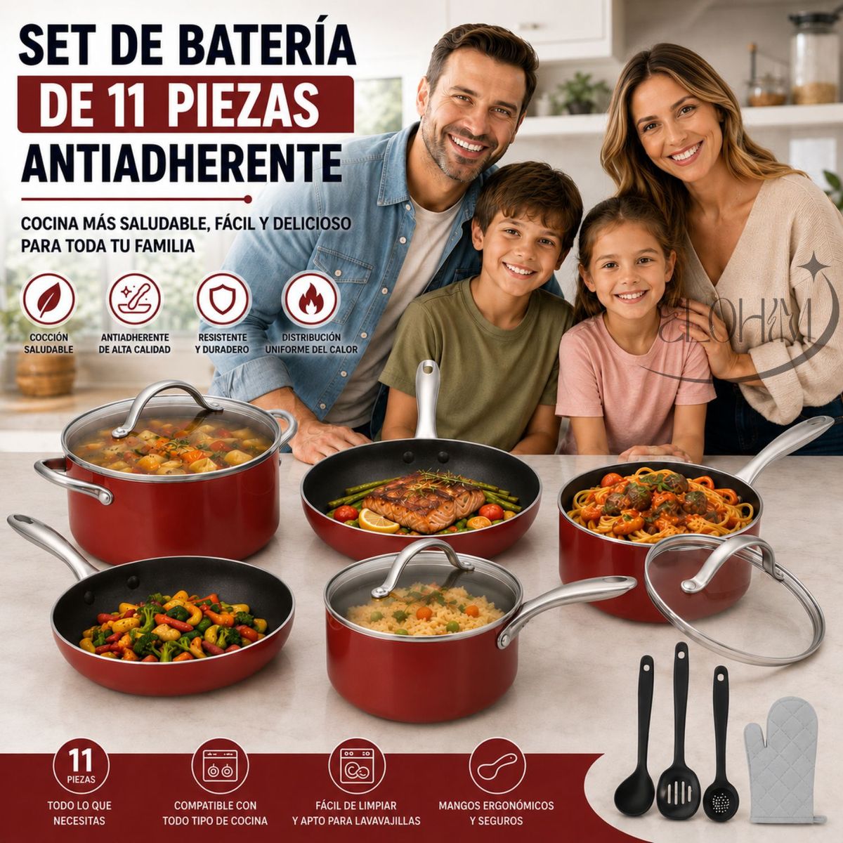 MOVI - Set 11 Piezas Antiadherente – Apta para todo tipo de Cocina.