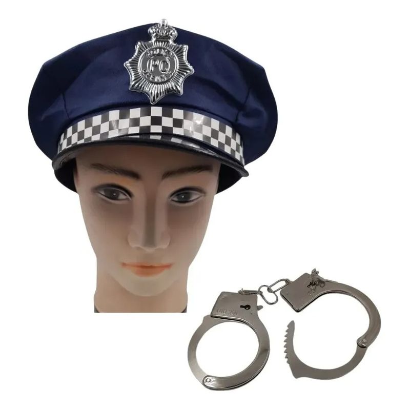 GENERICO - SOMBRERO GORRO DE POLICIA MAS ESPOSAS DISFRAZ HALLOWEEN