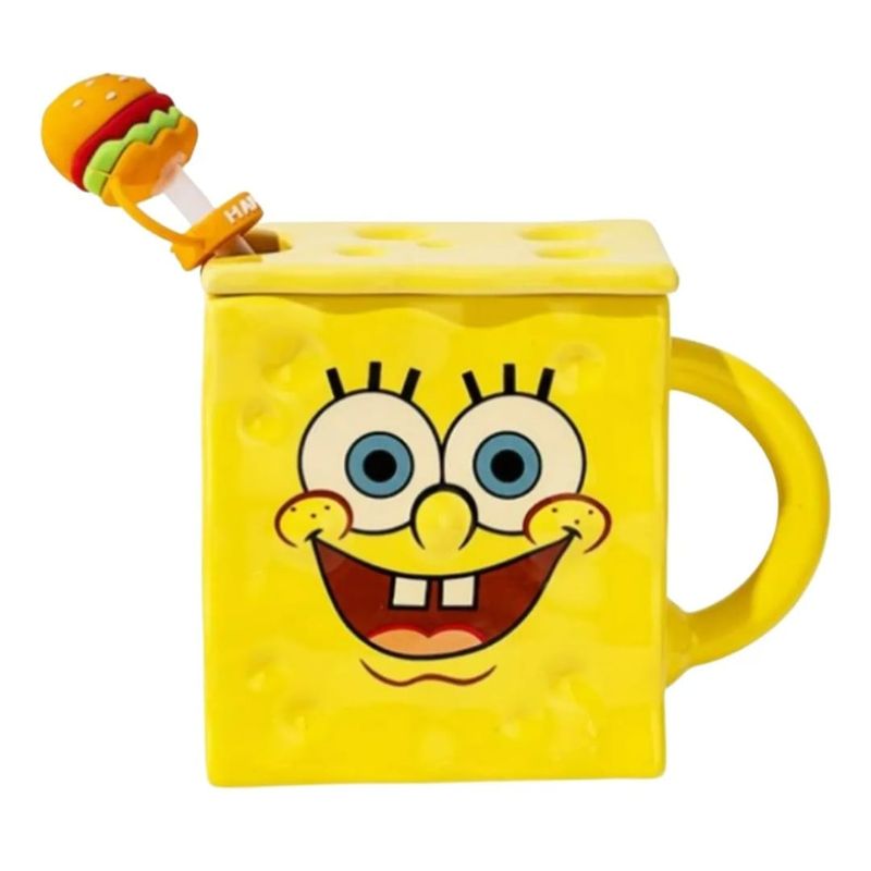 GENERICO - Taza Tazon Mug 3D Bob Esponja  + Tapa + Bombilla