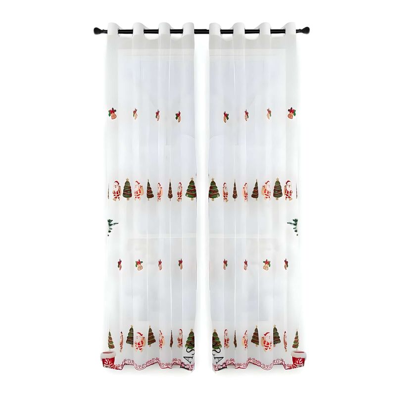 GENERICO - PACK DE 2 CORTINA VISILLO TRANSPARENTE DISEÑO NAVIDEÑO 140X230 CM V4